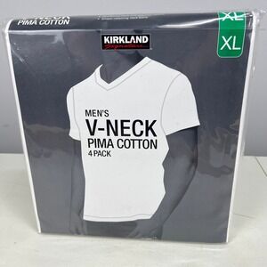 Kirkland Signature Mens V Neck Pima Cotton T Shirts 4 Pack XL White